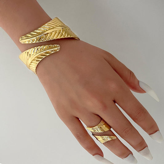 Gold Punk Bracelet & Ring Set