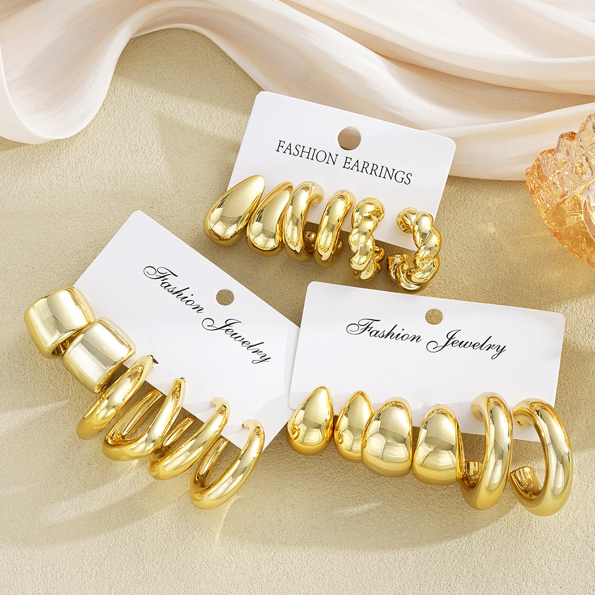 Geometric Twist & C-Shaped Earring Set (9-Piece)