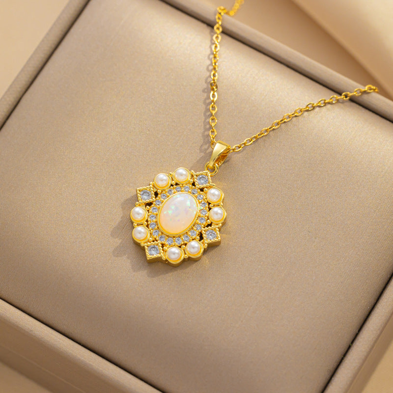 Collar de moda con colgantes de corazón, luna y estrella, acero titanio 