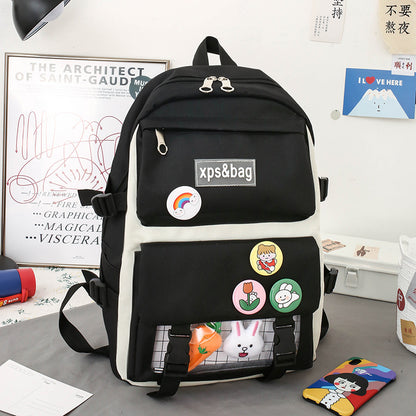 4-piece student school bag canvas contrast color backpack