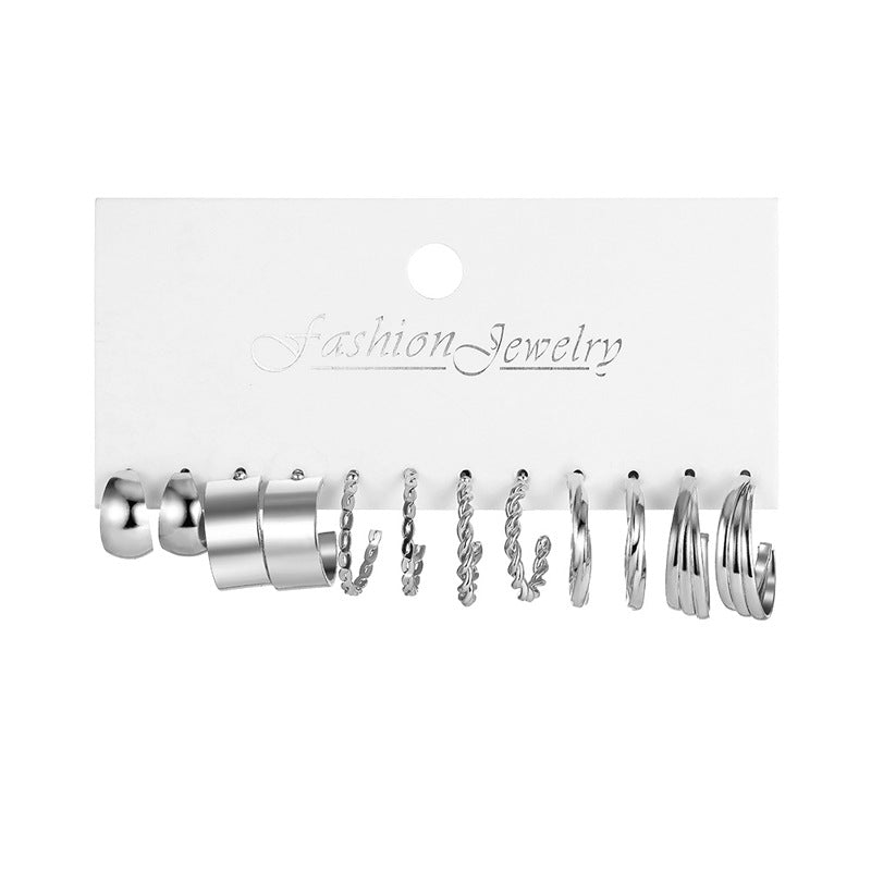 Retro Geometric Pearl 6-Piece Earring Set