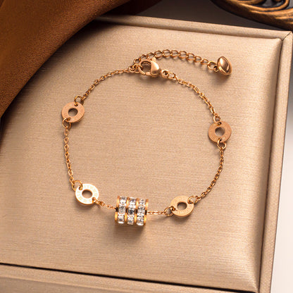 Pulseira de aço de titânio para mulheres - ouro rosa 18K, moderna, pulseira cheia de estrelas, atacado 