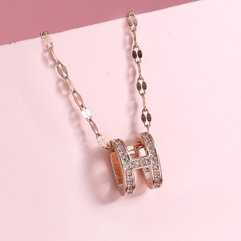 18K rose gold titanium steel necklace