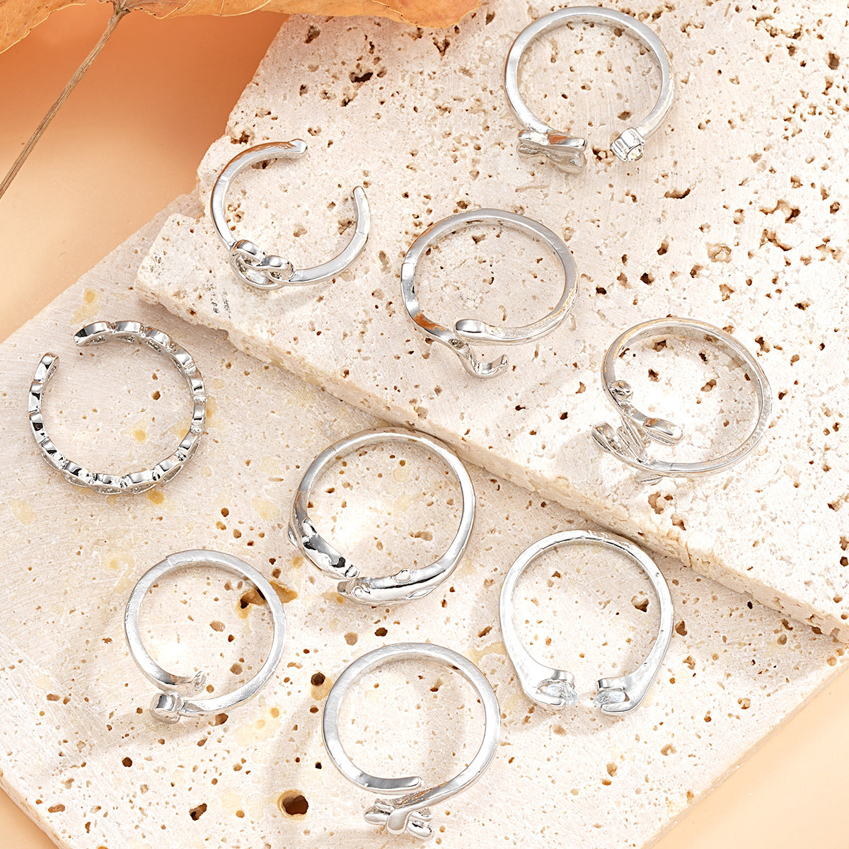 9-Piece Geometric Heart Toe Ring Set