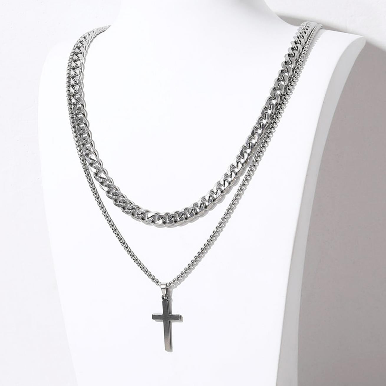 Stainless Steel Double-Layer Twist Cross Necklace
