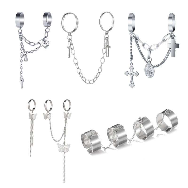 Cross Key Lock Two-Finger Ring