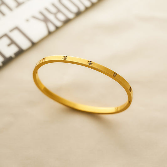 18K Gold-Plated Stainless Steel 4mm Diamond Row Bracelet — Narrow, Non-Fading