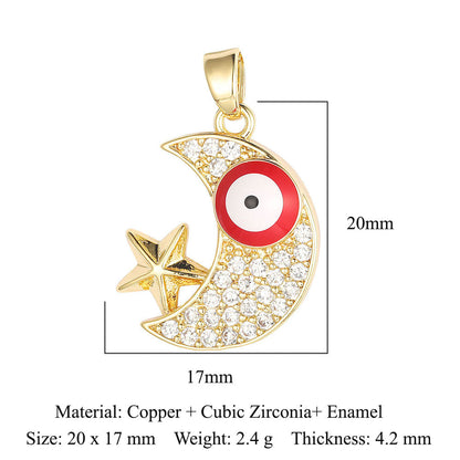 Colgante de cobre y circonita con forma de sol, luna y estrellas 