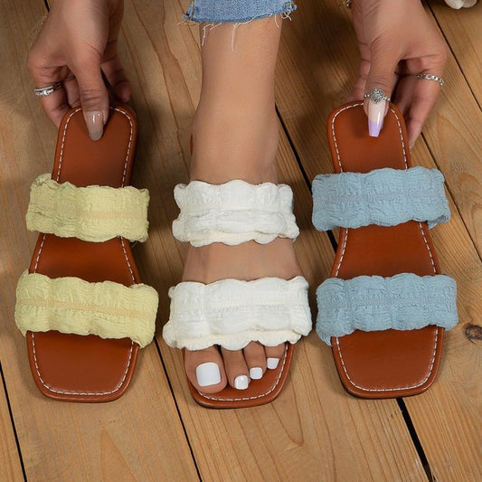 Solid color cloth flat bottom rubber flat heel slippers