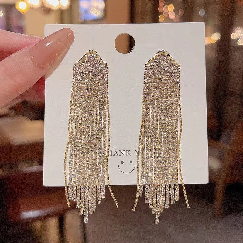925 silver needle long fringed earrings