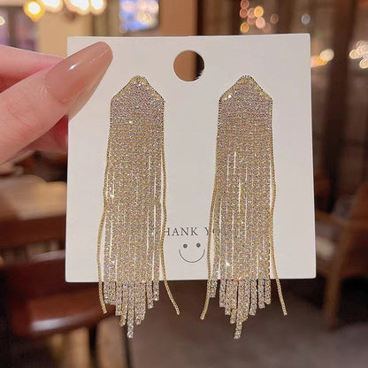 925 silver needle long fringed earrings