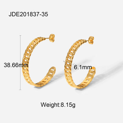 35mm Gold Cuban C-Shaped Earrings
