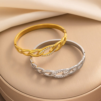 Twisted Diamond Bracelet, 18K Gold Stainless Steel Fashion Bracelet