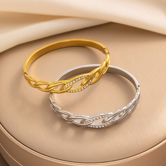 Twisted Diamond Bracelet, 18K Gold Stainless Steel Fashion Bracelet