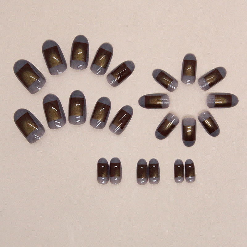 Aurora Brown Medium-Length Round Fake Nails