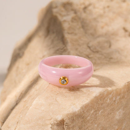 7mm wide pink round diamond ring