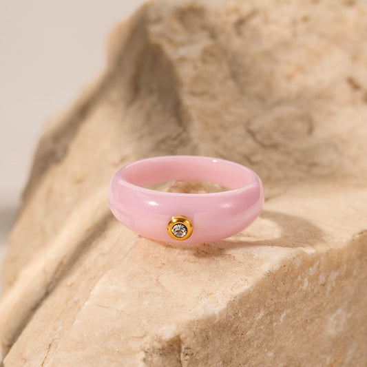 7mm wide pink round diamond ring