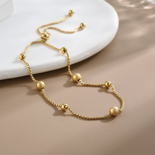 18K Gold-Plated Titanium Steel Small Bean Bead Bracelet — DIY Gift for Her