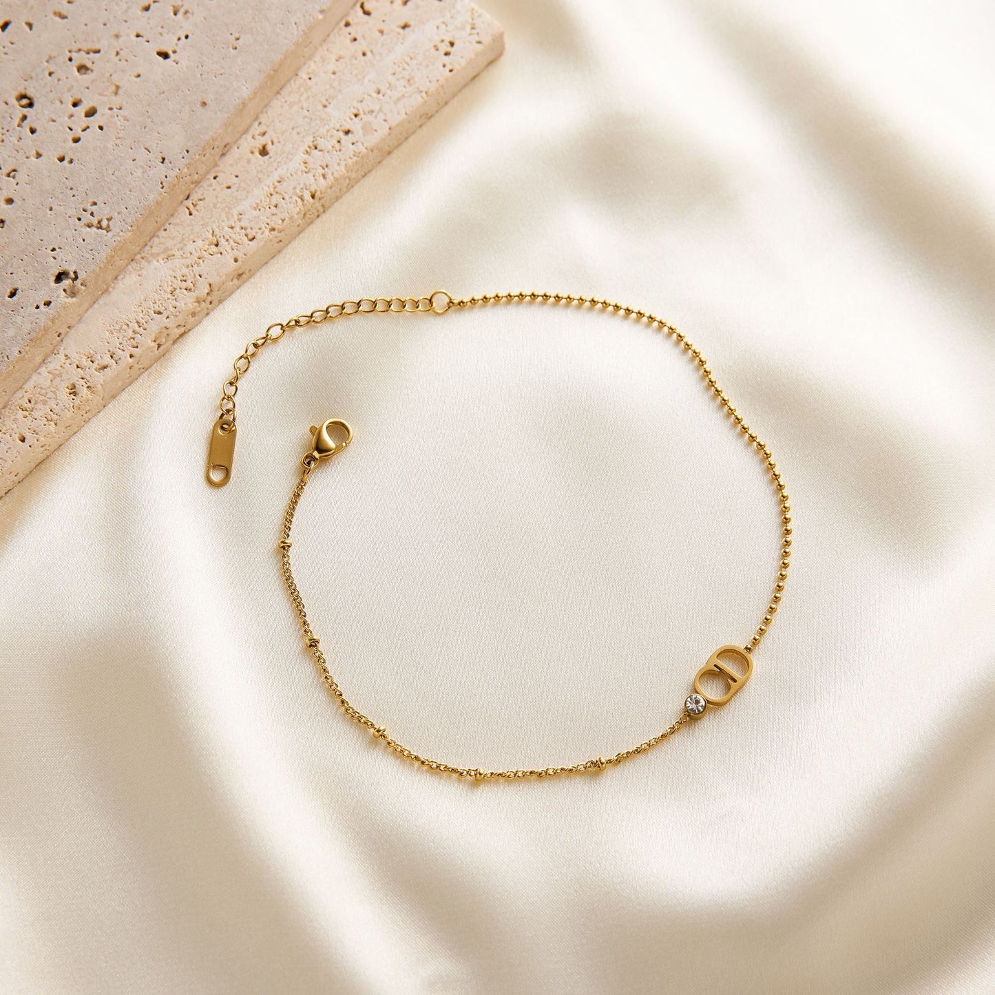 Women's CD Letter Diamond-Accented Spliced Chain Bracelet