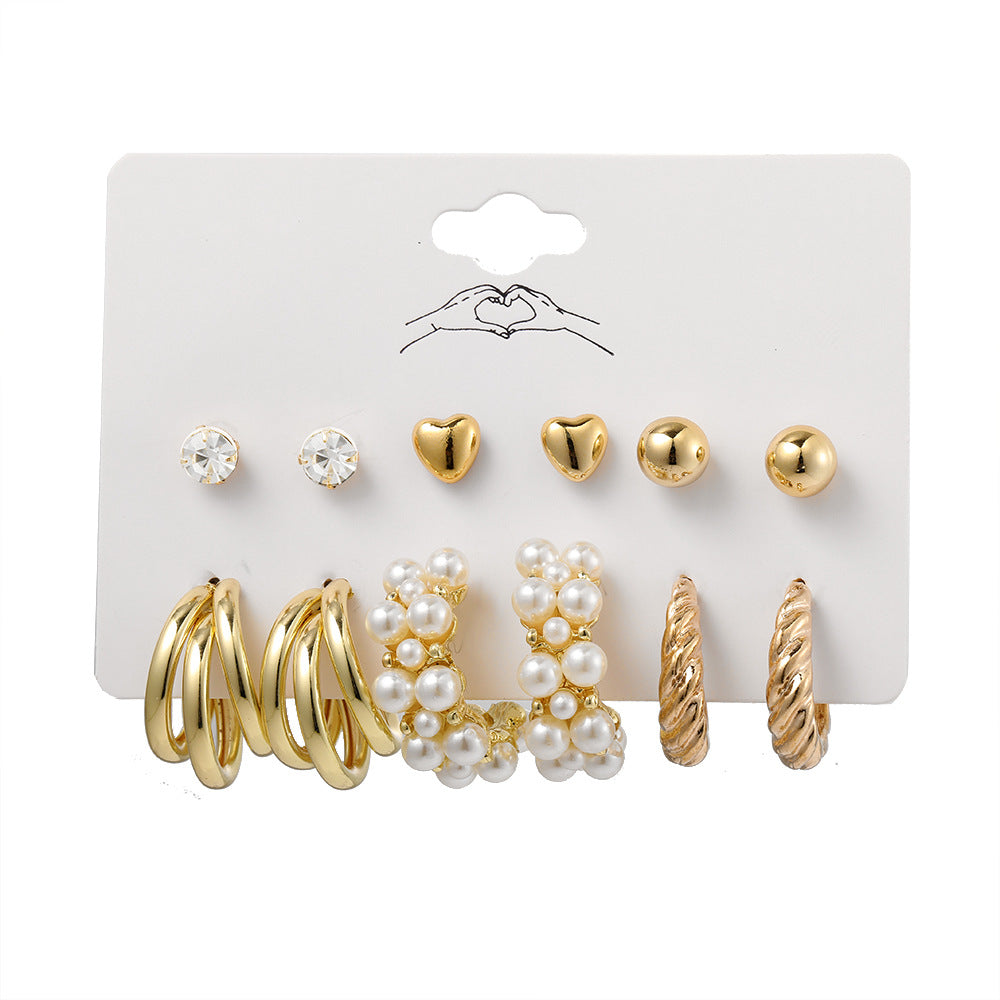 Pearl & Gold Stud Earring Set (6-Piece)
