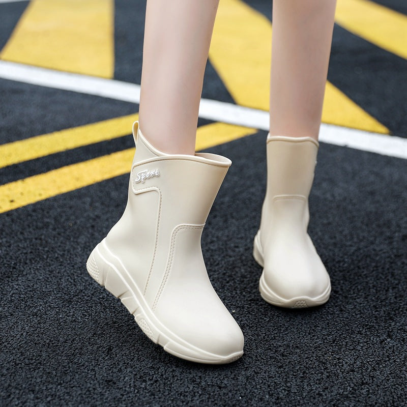 Rain boots women's middle tube outer wear thick bottom non-slip