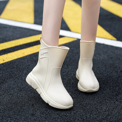 Rain boots women's middle tube outer wear thick bottom non-slip
