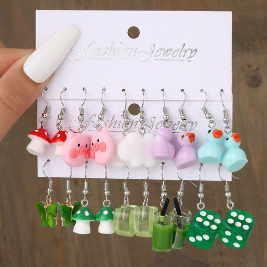Dice, Mushroom & Butterfly Earring Set
