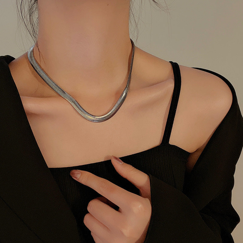 Women's Wide Soft Snake-Chain Titanium-Steel Collarbone Necklace