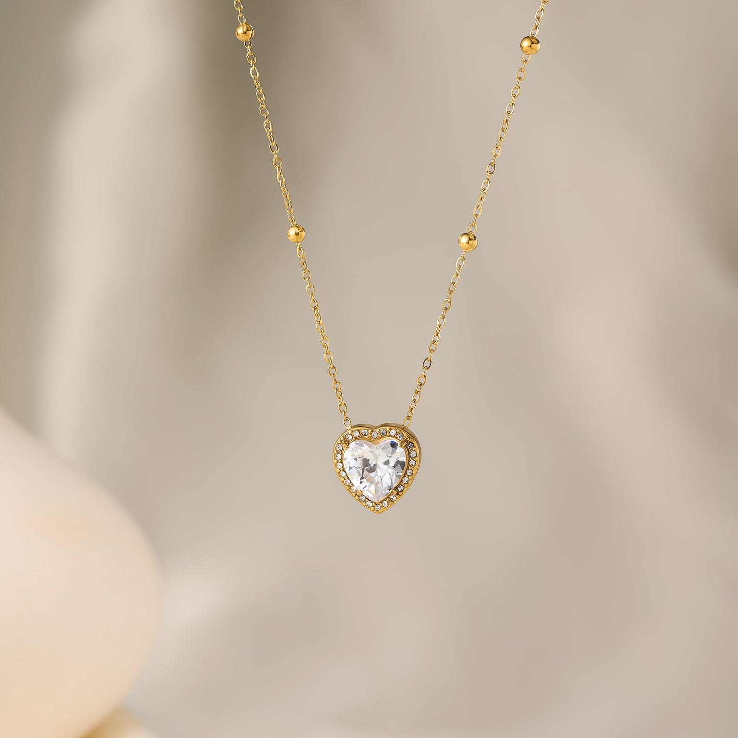 18K Gold Plated Heart Diamond Necklace