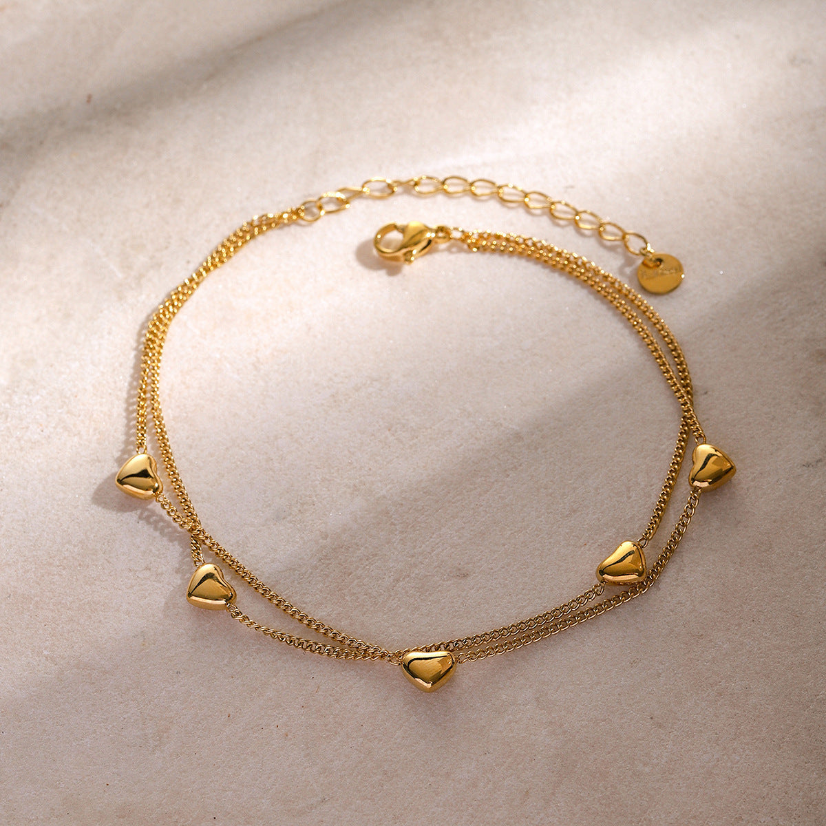 Double-layer heart pendant anklet