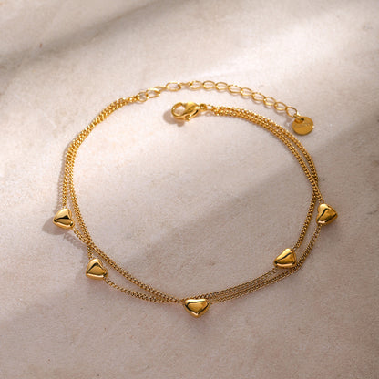 Double-layer heart pendant anklet