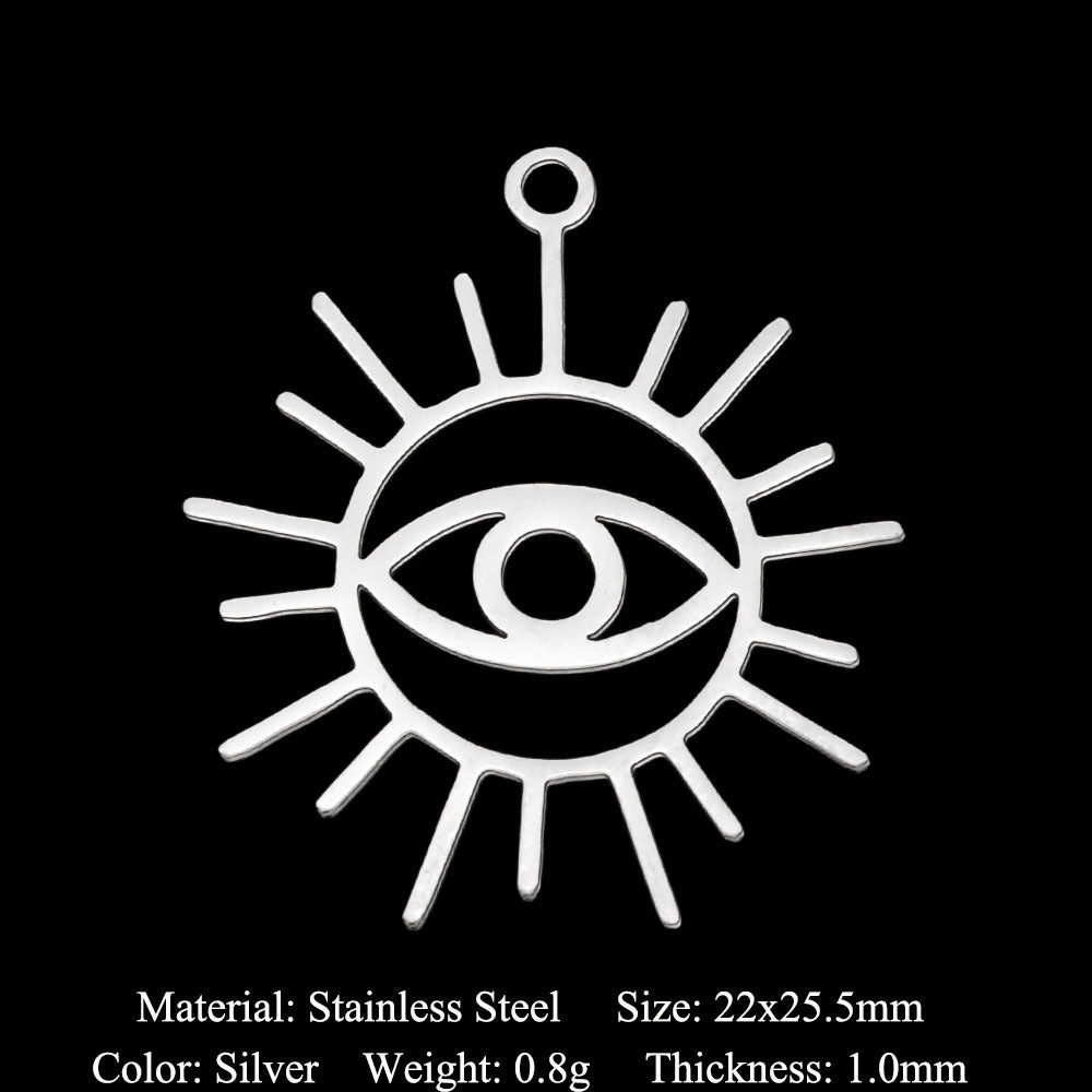 5 pcs/pack stainless steel card star and moon eye pendant.