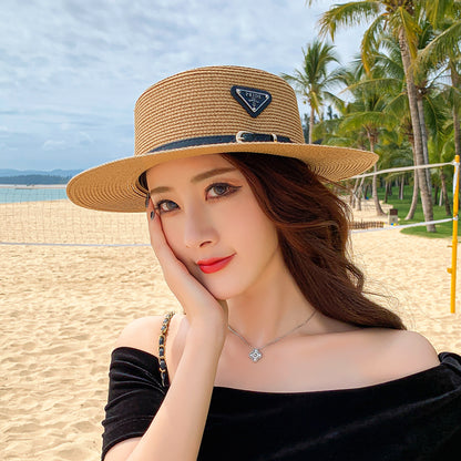 Sombrero de paja de tendencia primavera otoño verano para mujer ala plana británico jazz sol 