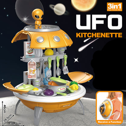 Disfraz de hamburguesa, herramientas médicas, mochila de almacenamiento con proyección de planeta OVNI, juguete para juego de imitación 