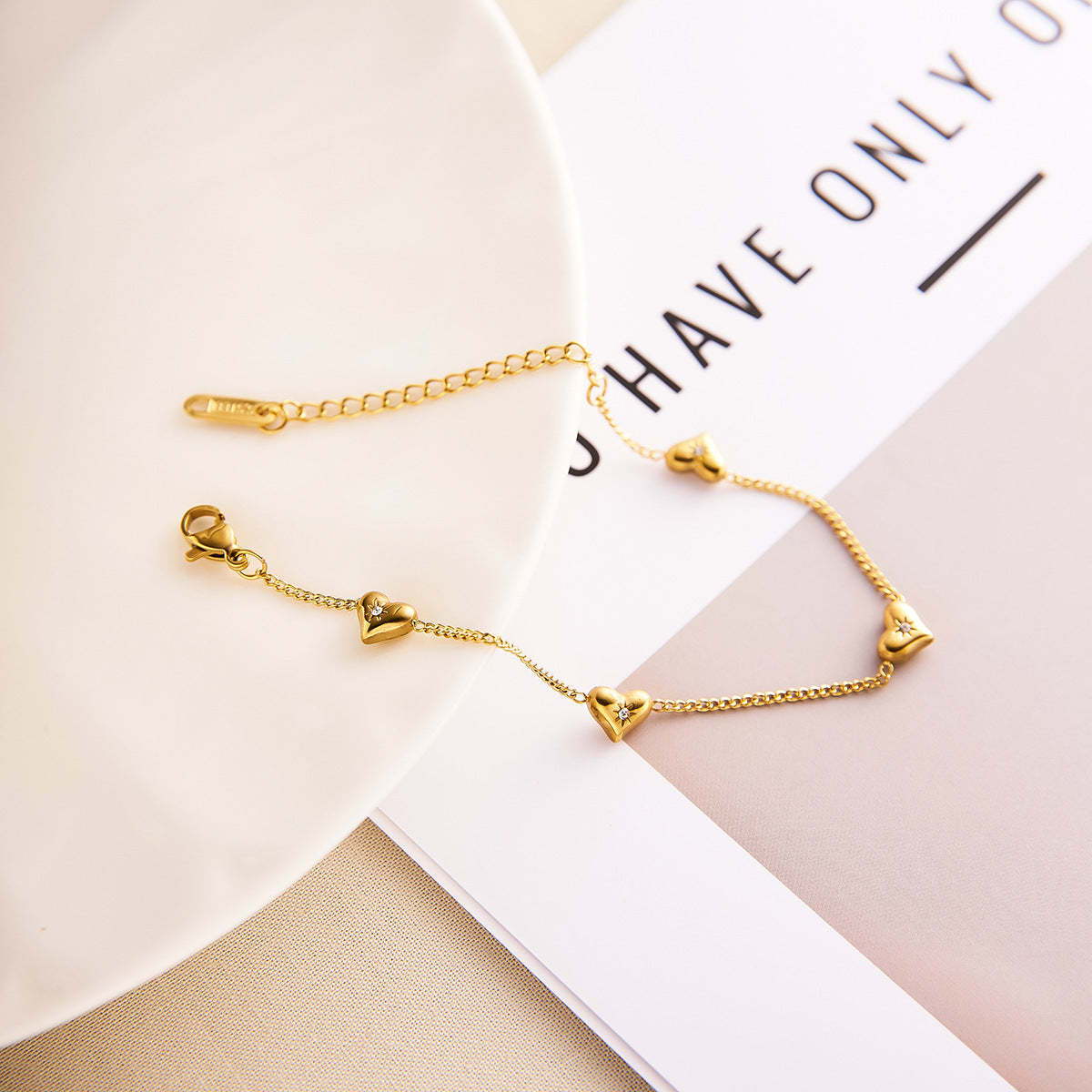 18K Gold Titanium Steel Heart Bracelet