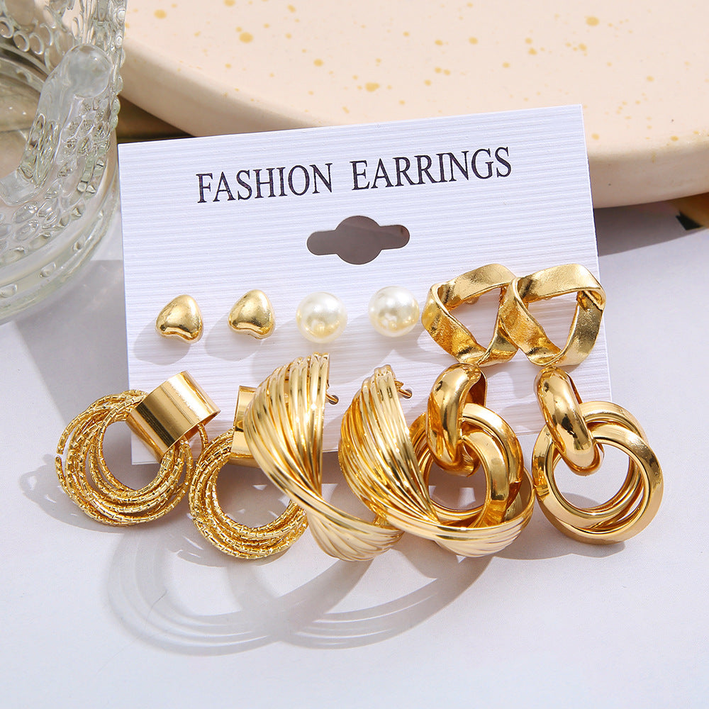 Geometric Metal Stud Earring Set