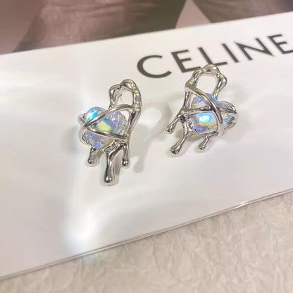 Pendientes de plata S925 con forma de aguja y forma de corazón 