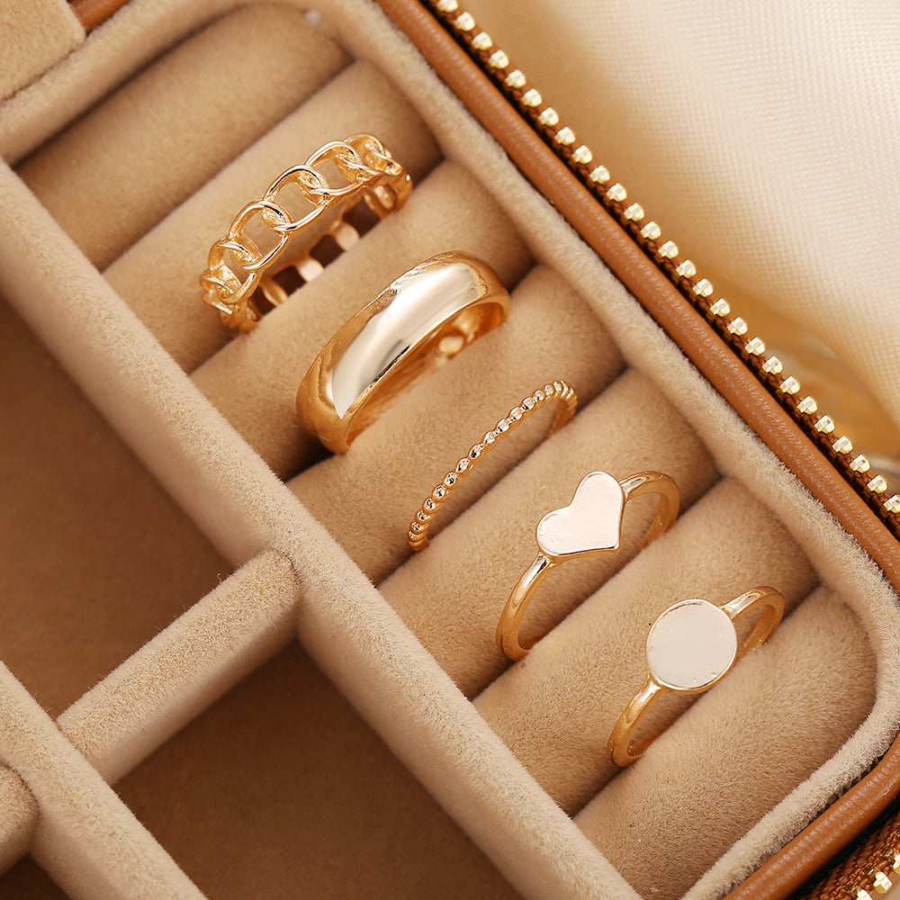 Geometric heart gold joint ring set 5 pieces