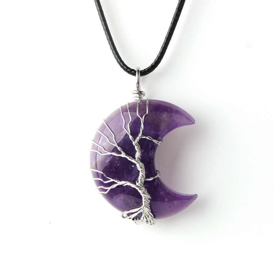 Colgante de luna con talla de piedra de cristal 