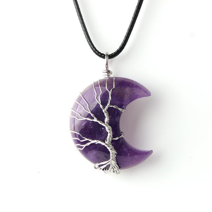 Colgante de luna con talla de piedra de cristal 
