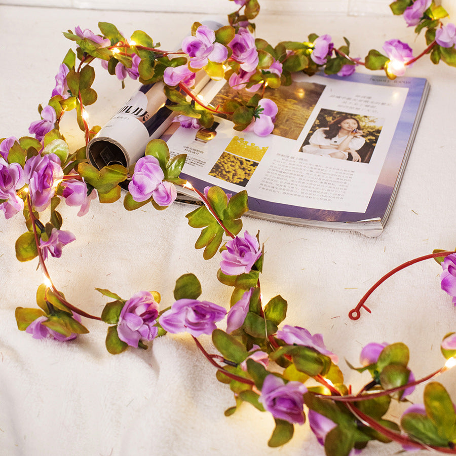 Artificial rose vine decorative copper wire lamp