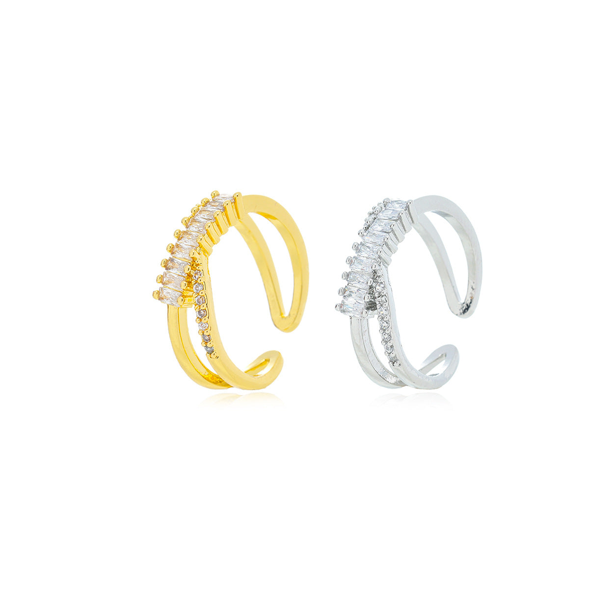 Geometric Double Ring, Minimalist Chic, Copper Zircon