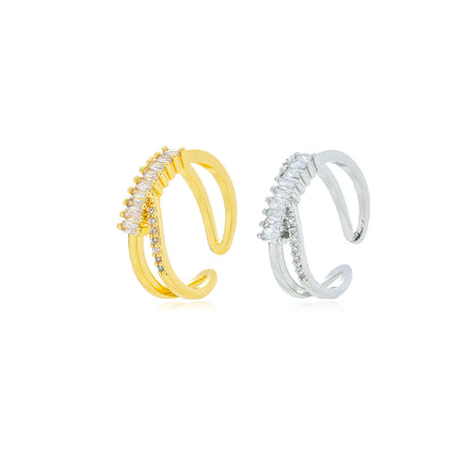 Geometric Double Ring, Minimalist Chic, Copper Zircon