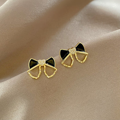Black Diamond Pearl Bow Earrings fashion