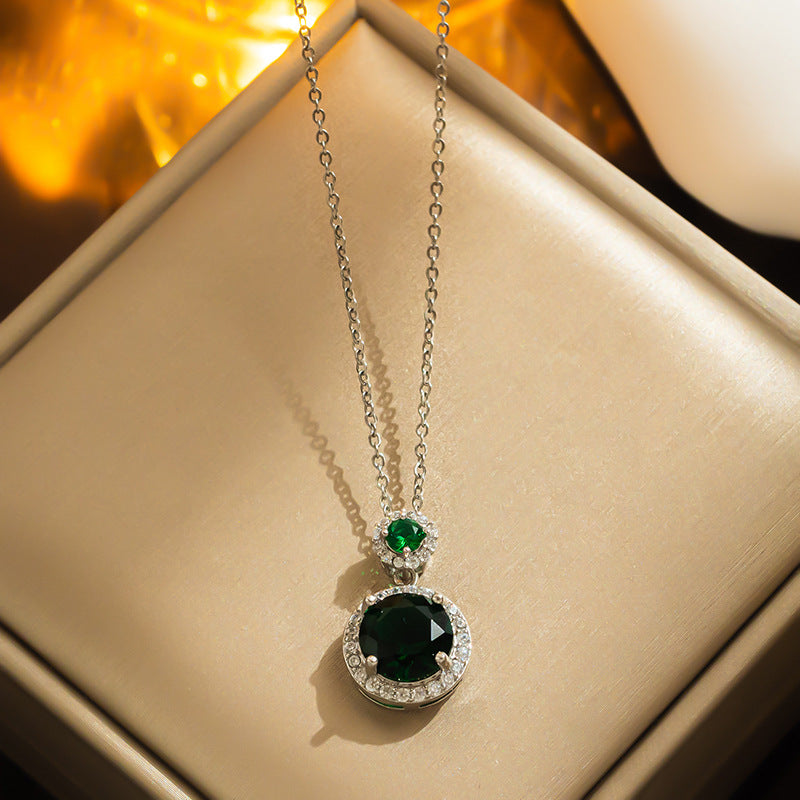 Colar de aço vintage Granny Green Gem, declaração de moda 