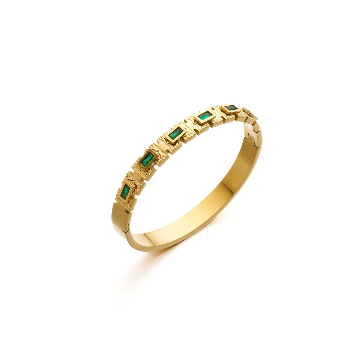 18K Gold-Plated Titanium Steel Bracelet with Green Square Zircon