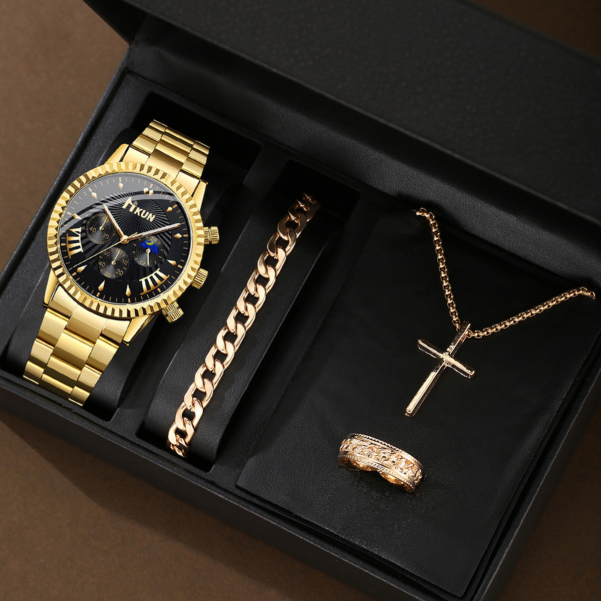 Steel belt quartz watch cross set