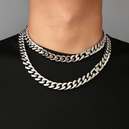 fashion Titanium Steel Hip Hop Cuban Chain Necklace Men 11mm