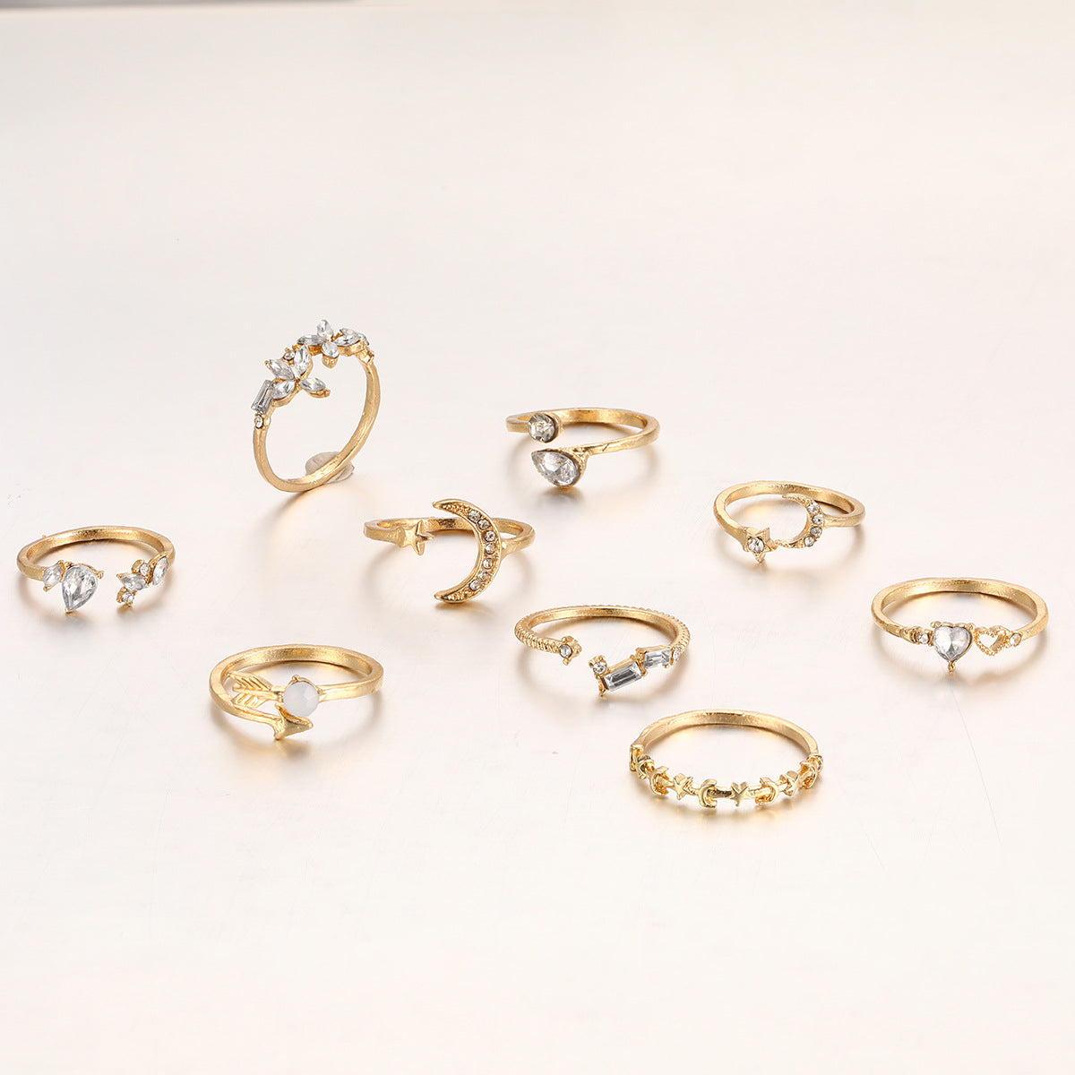 Gold Love Diamond 7-Piece Ring Set