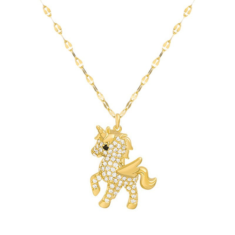 Women's Gold Unicorn Fade-Resistant Titanium Steel Collarbone Necklace